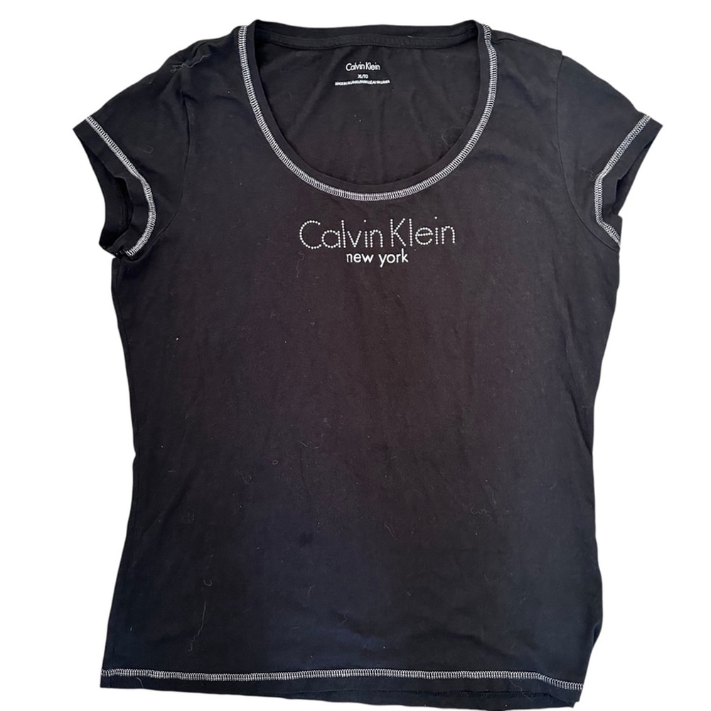 CALVIN KLEIN Vintage Black Rhinestone Logo T-Shirt XL